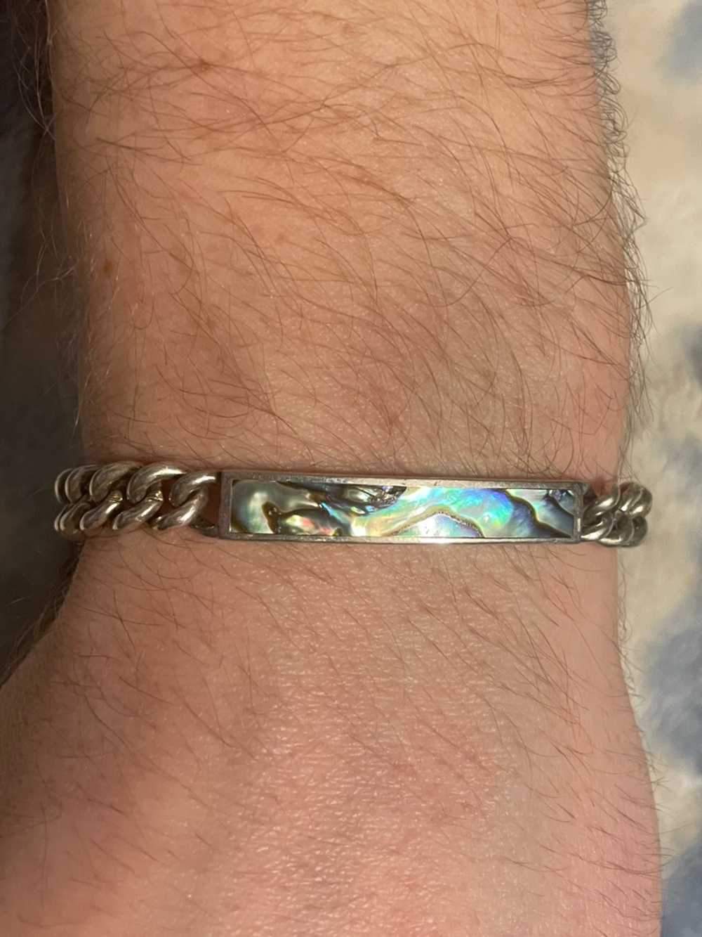 Abalone Sterling 925 Silver Link ID Style Bracelet
